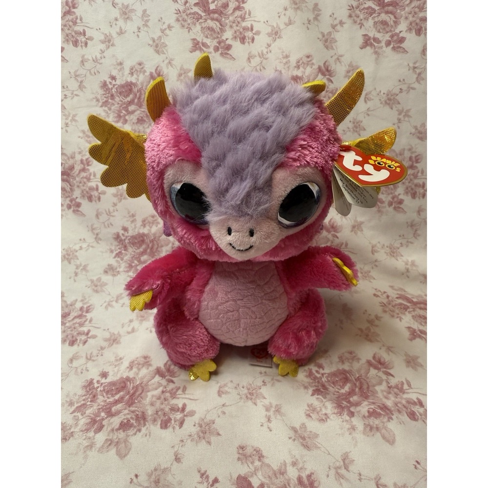 TY Beanie Boos Mia Pink Dragon Plush Glitter Wings Stuffed Animal 8"